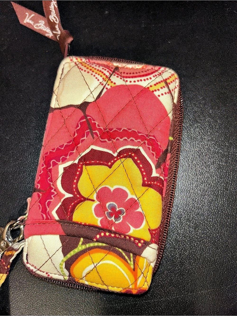 Vera Bradley Zip ID Case Floral Wallet Pink & Brown